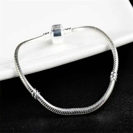 Famous Brand Original Certified 925 Sterling Silver Bracelet for Women DIY Charms Beads Snake Link Chain Classic Wrist Jewelry PlatiNum