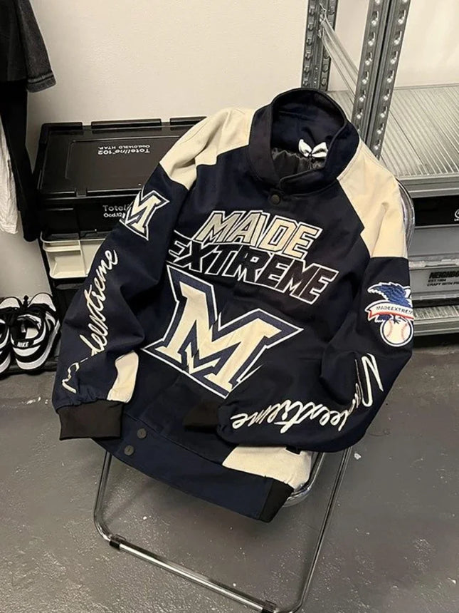 Gmiixder American Street Racing Jacket Men Women Cool Niche Embroidery Motorcycle Baseball Uniform Unisex Punk Letter Streetwear