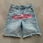 Y2K Graffiti Jorts Pantaloncini di jeans stampati effetto consumato con strass Uomo Donna Tendenza Retro Hip Hop Streetwear Pantaloni corti larghi unisex