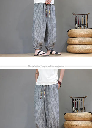 Men's Corduroy Chinese Style Wide Leg Trousers, Lantern Pants, Comfortable and Breathable for Autumn and Winter, Casual Joggers