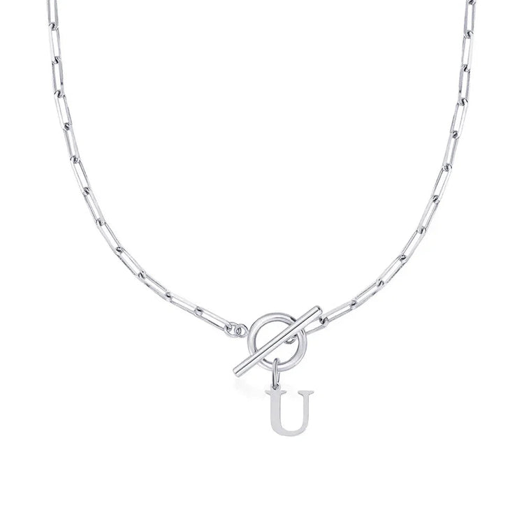 Women stainless steel Initial necklace A-Z Letter charms pendant Choker Women silvery Chain Ot Deduction Necklace For Women 2025 PlatiNum