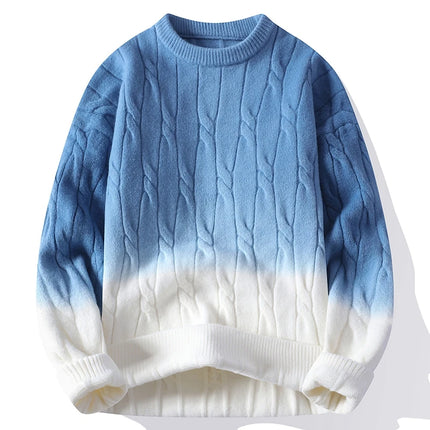 New Trendy Autumn and Winter Jacquard Pattern Pullover Sweater Casual Round Neck Color-Blocking Knit Men's Pullover