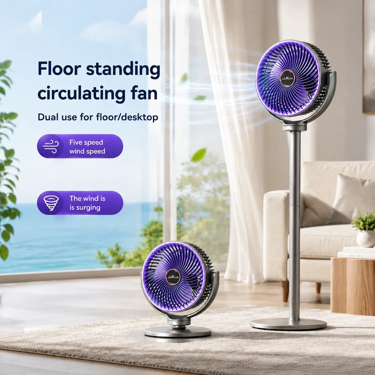 Ventilatore Turbo 3-in-1 per Circolazione d'Aria Domestica, Ventilatore da Terra e da Tavolo Retrattile con Telecomando, Ventilatore Portatile per Ufficio e Camera da Letto