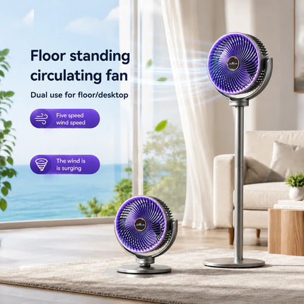Ventilatore Turbo 3-in-1 per Circolazione d'Aria Domestica, Ventilatore da Terra e da Tavolo Retrattile con Telecomando, Ventilatore Portatile per Ufficio e Camera da Letto