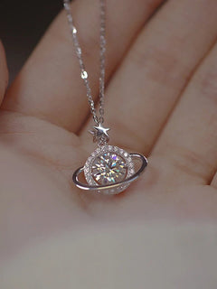 New 925 Sterling Silver Planet Necklace Personality Charming Woman Pendant Choker Birthday Gift for Friends Exquisite Jewelry