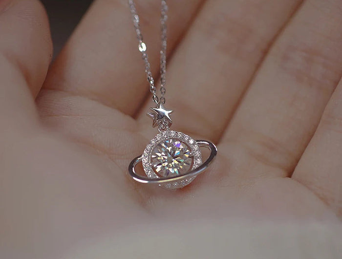 New 925 Sterling Silver Planet Necklace Personality Charming Woman Pendant Choker Birthday Gift for Friends Exquisite Jewelry PlatiNum