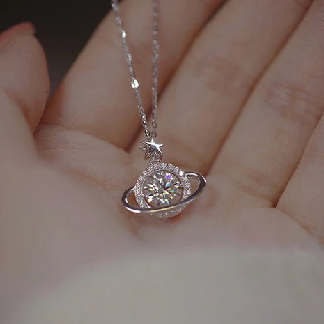 New 925 Sterling Silver Planet Necklace Personality Charming Woman Pendant Choker Birthday Gift for Friends Exquisite Jewelry PlatiNum