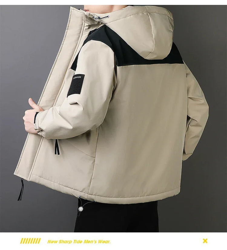 Plus Size Male Waterproof Windproof Hooded Jacket Autumn Winter New Fashion Men Casual Loose Fleece Thick Warm High Quality Coat