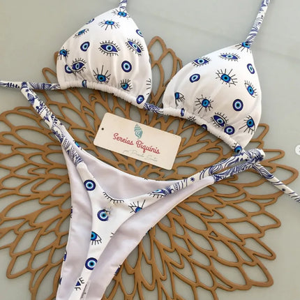 2026 Women's Bikini Swimsuit Sexy Tie Solid Color Split Women's 2-Piece Set Micro Swimwear
