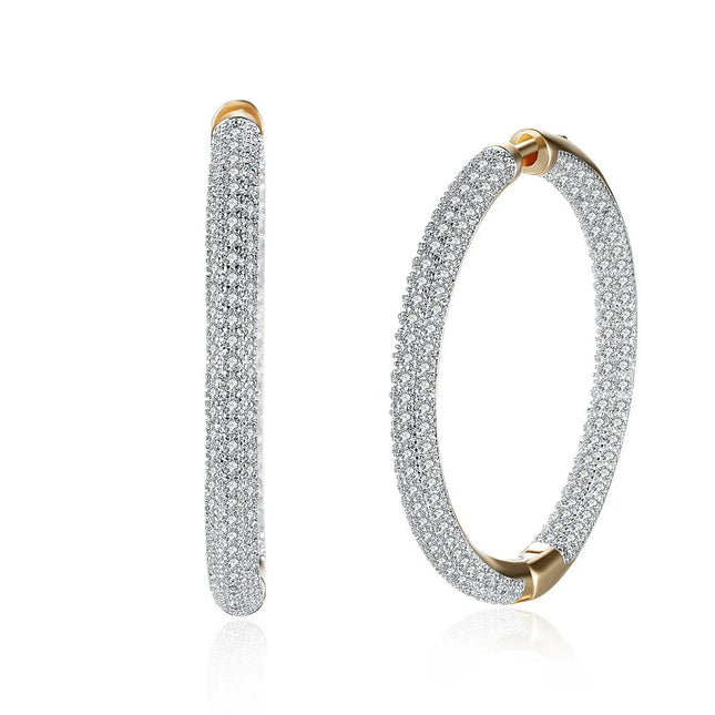 URMYLADY 925 Sterling Silver 34mm Circle 24K Gold Shiny Zircon Earrings For Women Wedding Party Fashion Charm Jewelry PlatiNum