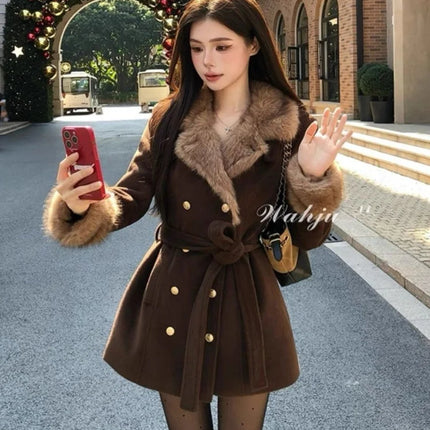 Neploe Fashion New French Style Vintage Coat Lace Up Woolen Slim Waist Premium Jackets Age Reduction Preppy Style American Tops
