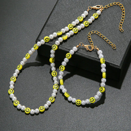 Bracciale con collana con volto sorridente di perle divertenti per donna Uomo Vitalità Sorriso colorato Accessori girocollo con perline Set di gioielli di moda platinumshop