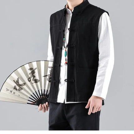 Canotte da uomo senza maniche in cotone stile cinese, gilet casual vintage, gilet estivi traspiranti, magliette larghe da uomo, abito Tang