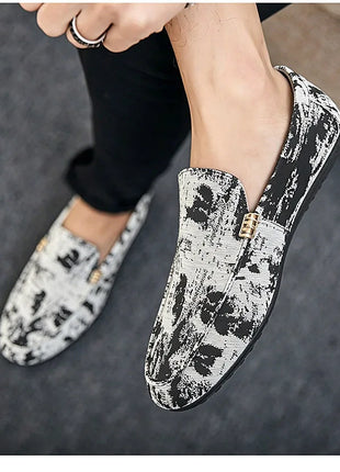 Mocassini stampati alla moda per uomo, scarpe basse estive traspiranti, scarpe casual da uomo, comode scarpe da guida antiscivolo, scarpe slip-on da uomo