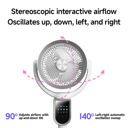 Ventilatore Circolatore d'Aria Moderno 3-in-1 con Motore Brushless da 4800mAh, 5 Velocità e Timer 9H, Ventilatore da Terra e da Tavolo per Casa, Camera da Letto, Ufficio