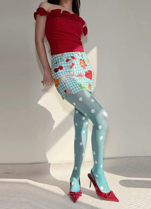 Calze in Seta a Pois Grandi Colorate, Sexy Stampa a Pois, Ultra Sottili, Collant da Donna, Accessori per Gonna JK
