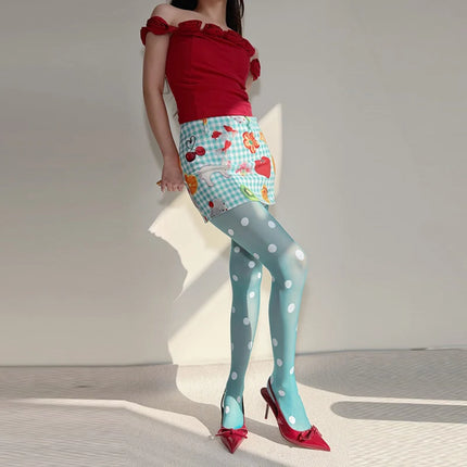 Colorful Large Polka Dot Silk Stockings, Sexy Polka Dot Print, Ultra-Thin, Women's Tights, JK Skirt Accessories