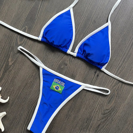 Costume da Bagno Bikini Brasiliano Ricamato a Contrasto con Patchwork per Donna - Set Estivo da Spiaggia platinumshop
