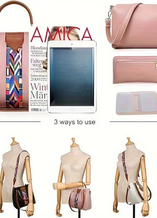 Set di 4 Borse da Donna in Pelle PU: Borsa a Tracolla, Borsa a Mano, Pochette e Portacarte