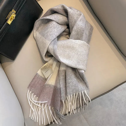 High Quality 100% Pure Wool Scarf Women Classic Chic  Autumn Winter Colorful Plaid Tassel Warm Muffler Female Thermal Shawl Lady