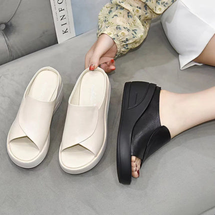 Nuovi sandali da donna Pantofole da donna Piattaforma con zeppa nera Punta aperta Donna Ortopedia Fondo spesso Ciabatte da spiaggia con tacco alto