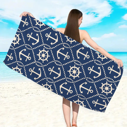 1pc Ocean Element Printed Beach Towel, Starfish Boat Anchor Gym Workout Towel For Travel Pool Yoga