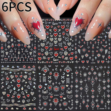 8pc 3D Mixed Color Heart Nail Stickers Valentines' Day Sweet Red Pink Love Selfadhesive Nail Decoration Decals Manicure 2027