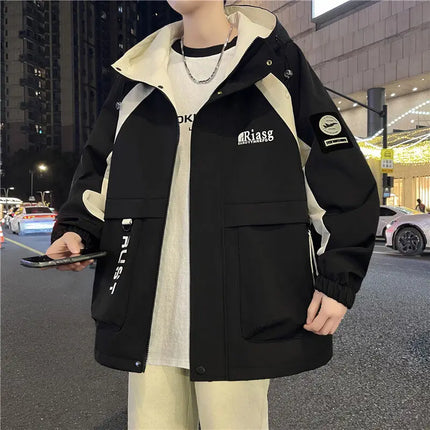 Men's Hooded Casual Jackets 2026 Spring Autumn Streetwear Windbreaker Loose Cargo Outdoor Coats Youth Daily Wear Tops Clothing