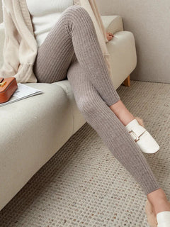 100% Merino Wool Striped Leggings Women's Winter Warm Knitted Tights Solid Color Women's Trousers