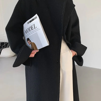 New Solid Korean Style Women Wool Coat Arch Needle Large Neck Versatile Fashion Texture Double Sided Trench Coats Female Winter
