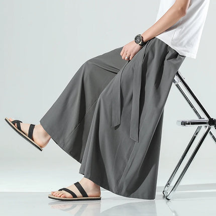 Abbigliamento da uomo in stile cinese estate sottile seta di ghiaccio pantaloni larghi Casual da uomo larghi Plus Size Hakama Harajuku pantaloni Hip Hop oversize