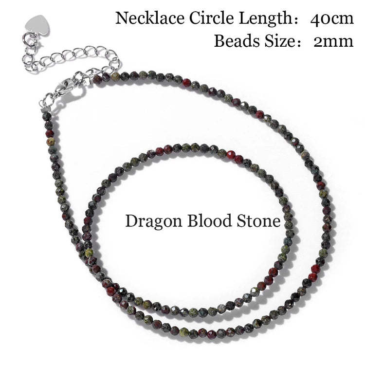 Mini Stone Beaded Necklace 2mm Faceted Natural Agat Quartzs Necklaces Female Fashion Party Choker for Women Girls Jewelry Gift PlatiNum