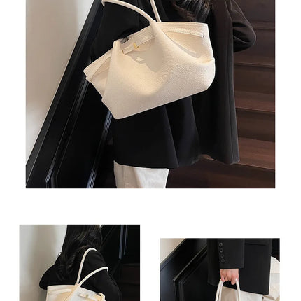 Nuove Borse a Spalla di Lusso 2026 con Motivo Lychee, in Pelle PU Tinta Unita, Borse da Donna di Grande Capacità, Borsa Tote da Viaggio