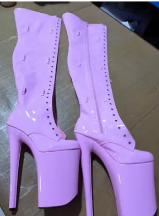 CACA 26cm Extreme High Heels Women Thigh High Boots,Fetish Platform Booties,Buckles Botas,Men Cosplay Shoes,Black,Red,Dropship