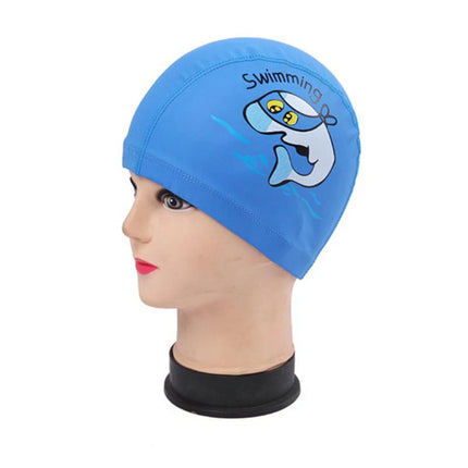 Cuffia da nuoto per bambini Tessuto PU impermeabile Simpatico cartone animato Animale Delfino Proteggi le orecchie Capelli lunghi Ragazzi Ragazze Cuffia da piscina Cappello