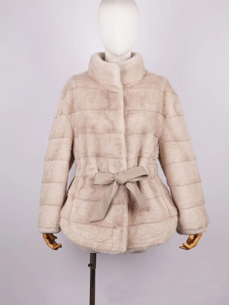 ZADORIN Luxury Designer Clothing Woman Mink Coat 2026 Chic Stand Collar Belted Brown Faux Fur Coat Woman Fluffy Fur Jacket Coats
