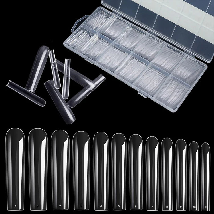 240Pcs Clear Extra‑Long Square Full‑Cover False Nail Tips 12 Sizes Press‑On Fake Nails For Nail Art DIY Supplies