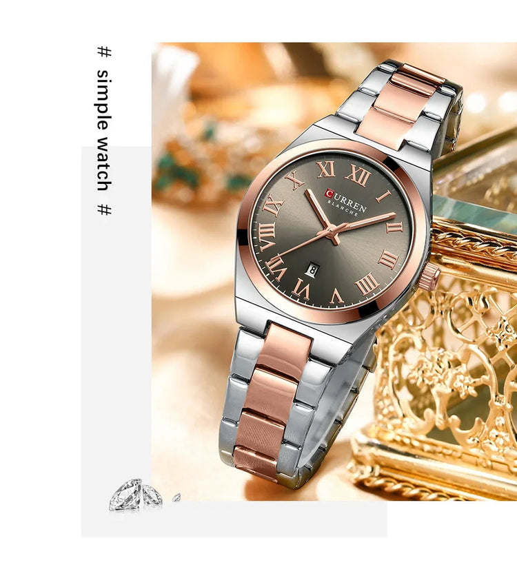 CURREN Orologio da donna, Orologi da donna, Orologi da donna, Abito alla moda impermeabile Bracciale in acciaio inossidabile Orologi analogici Data platinumshop