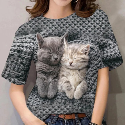 Cute Cat Pattern T Shirt per le donne Pet Animal 3D stampato maniche corte Tees Estate Casual T-shirt allentate Streetwear O-Collo Top