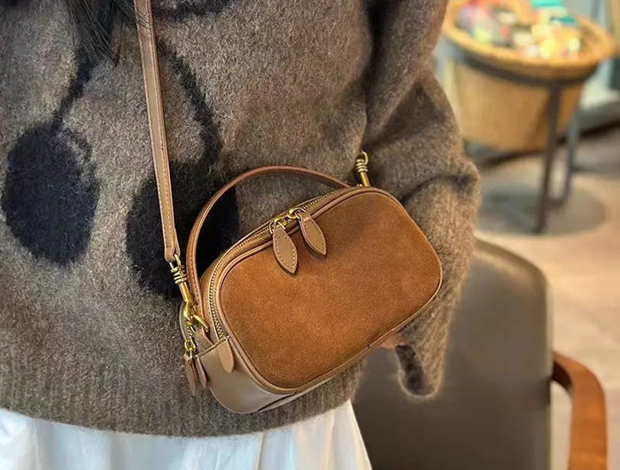 Women's Genuine Suede Cowhide Leather Shoulder Bag Soft Cow Versatile Ladies Crossbody Bag Trendy Luxury Female Designer PlatiNum