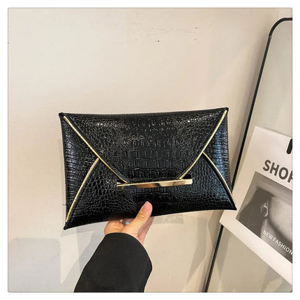 Fashion Crocodile Pattern Envelope Clutch Women's Handbags For Gifts, Designer Casual Ladies Purses Phone Pocket PlatiNum