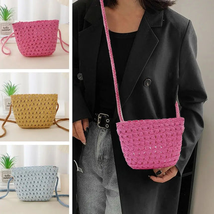 Fashionable Shell-Shaped Straw Bag, Handmade, Summer Beach Bag, Shoulder Bags for Children