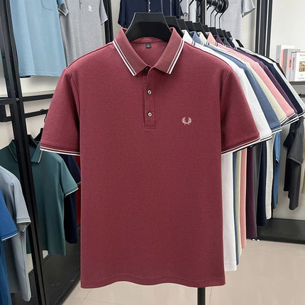 New men's short-sleeved polo shirt, 100% pure cotton, embroidered, fashionable, breathable, comfortable, and versatile.