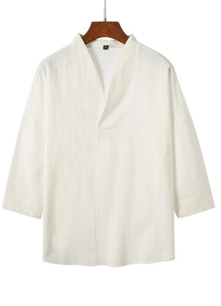 Kimono estivo stile giapponese manica corta uomo nuovo cotone a mezza manica lino traspirante abbigliamento uomo t-shirt giapponese Yukata top