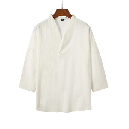 Kimono estivo stile giapponese manica corta uomo nuovo cotone a mezza manica lino traspirante abbigliamento uomo t-shirt giapponese Yukata top
