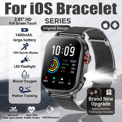 2026New Smart Watch Fitness Clock Men 2.01" AMOLED Screen 1400mAh 130+ Days Battery Life Flashlight Call Waterproof Smartwatches