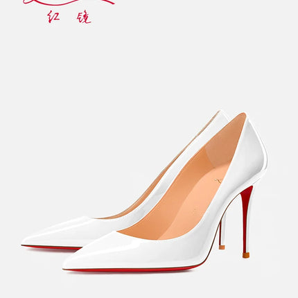Tacchi alti eleganti da donna neri Fondo rosso lucido Tacchi da donna di marca di lusso 2025 tendenza Punta a punta Décolleté da festa sexy Scarpe da donna
