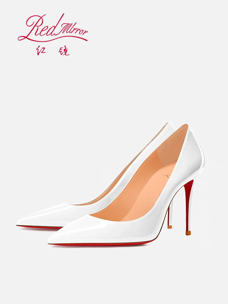 Tacchi alti eleganti da donna neri Fondo rosso lucido Tacchi da donna di marca di lusso 2025 tendenza Punta a punta Décolleté da festa sexy Scarpe da donna
