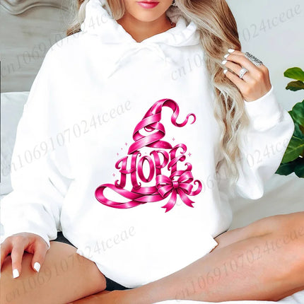 Hoodies for Women Autumn New Sweatshirts Pink Witch Hat Breast Cancer High Street Hoody Men's Top Plus Size Hooded Pullover