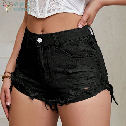 Women's High Rise Light Wash Destroyed Denim Shorts Casual Jeans Summer Fashion Must-Havefor Teen Girls Ripped Hem Jean Hotpants PlatiNum